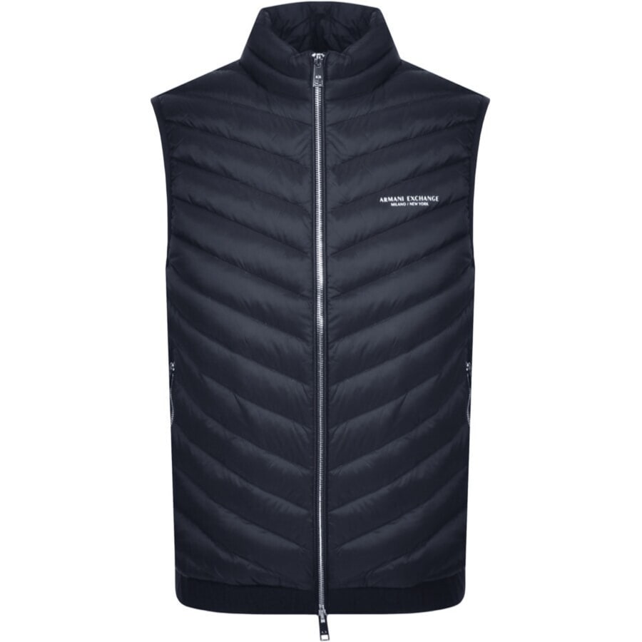 (取寄) アルマーニエクスチェンジ メンズ ストレッチ コットン フル ジップ ベスト Armani Exchange men Stretch Cotton Full Zip Vest Deep Navy Armani Exchange Down Gilet Navy | Mainline Menswear